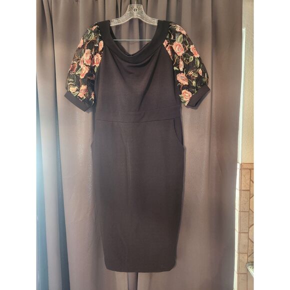 Zshujun Dresses & Skirts - Zshujun Women's XL NWT Black Dress with Sheer Floral Lace Short Sleeves